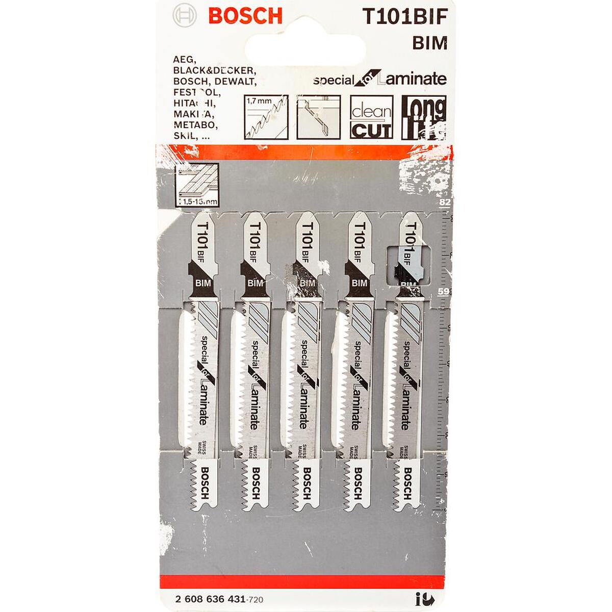 Набор пилок для лобзика по ламинату Bosch T101BIF 83мм 5шт (431) — Фото 1