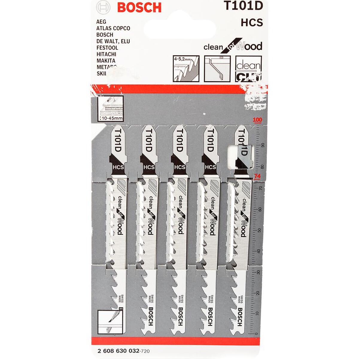 Набор пилок для лобзика по дереву Bosch T101D 100мм 5шт (032) — Фото 1