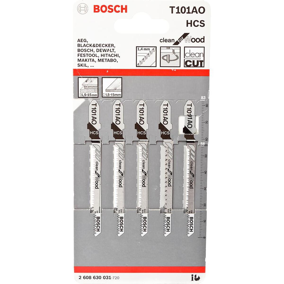 Набор пилок для лобзика по дереву Bosch T101AO 83мм 5шт (031) — Фото 1