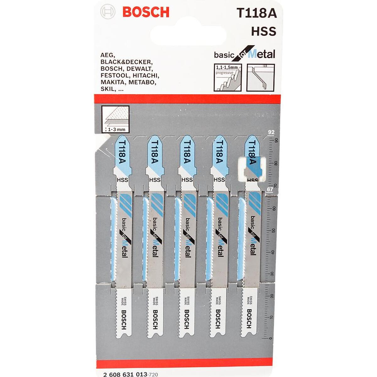 Набор пилок для лобзика по металлу Bosch T118A 92мм 5шт (013) — Фото 1