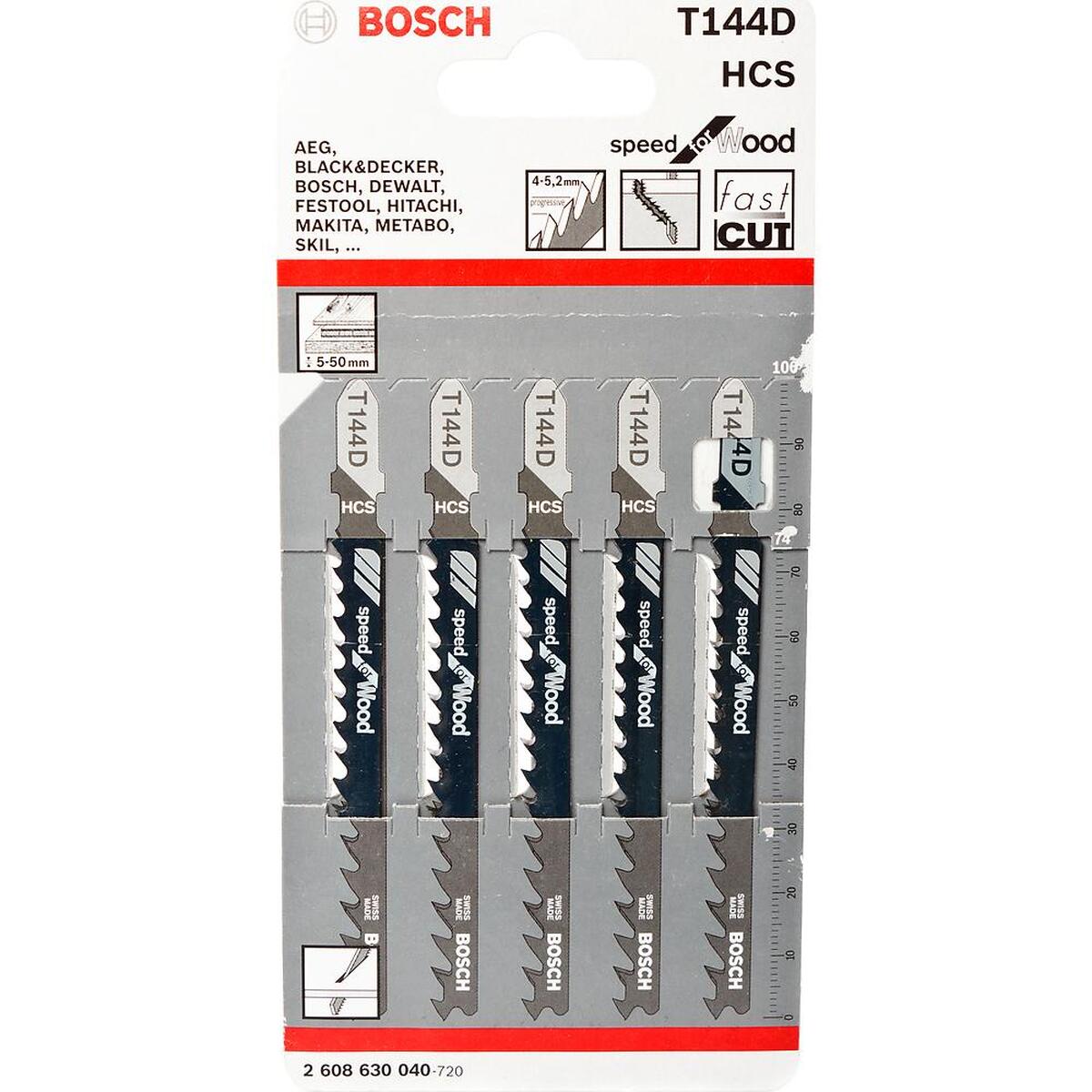 Набор пилок для лобзика по дереву Bosch T144D 100мм 5шт (040) — Фото 1