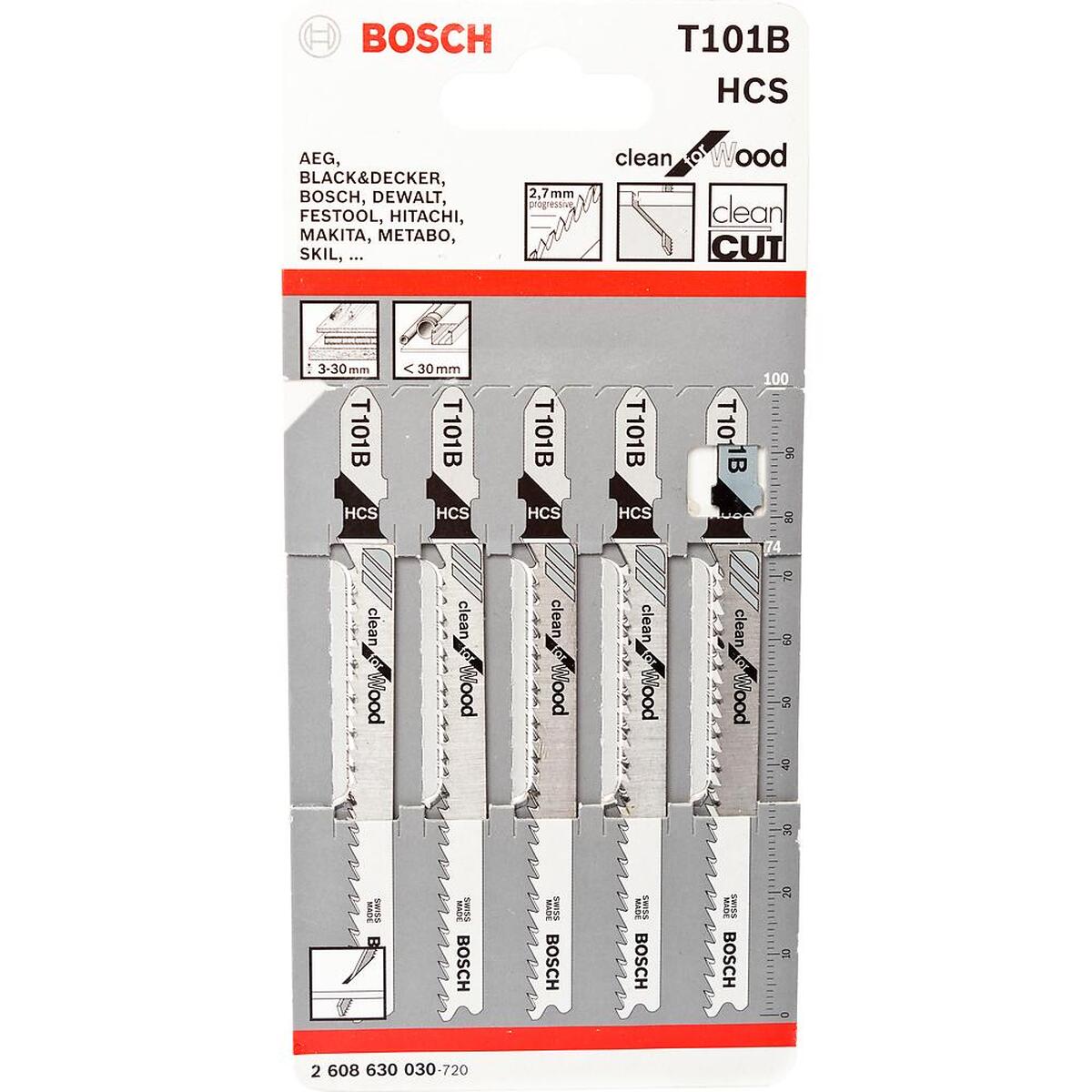 Набор пилок для лобзика по дереву Bosch T101B 100мм 5шт (030) — Фото 1