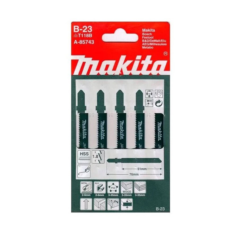 Набор пилок для лобзика по металлу Makita В-23 T118B 76мм 5шт — Фото 1