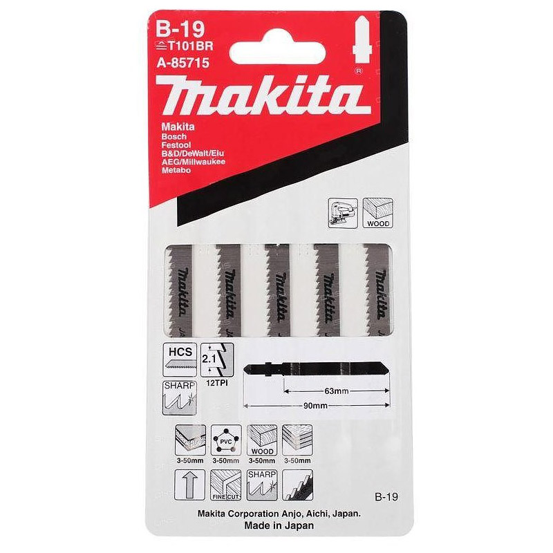 Набор пилок для лобзика для декоративных материалов Makita В-19 T101BR  90мм 5шт — Фото 1