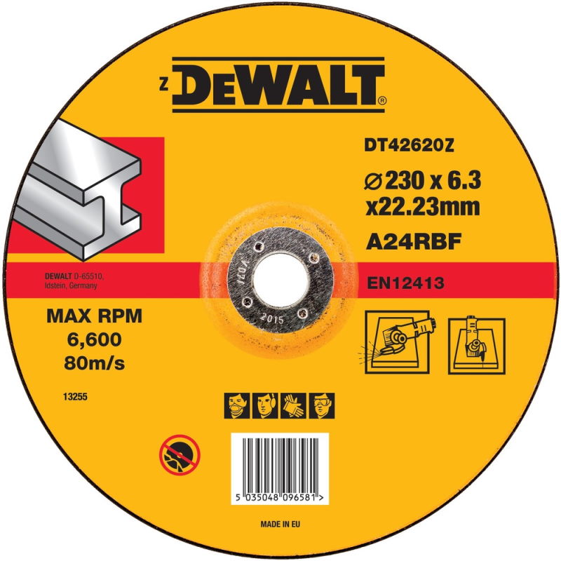 Круг шлифовальный по металлу DeWalt Industrial DT42620Z 230х6.3x22.2мм — Фото 1